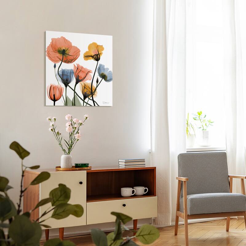 "Flowers and Ferns" Frameless Free Floating Tempered Glass Panel Graphic Wall Art