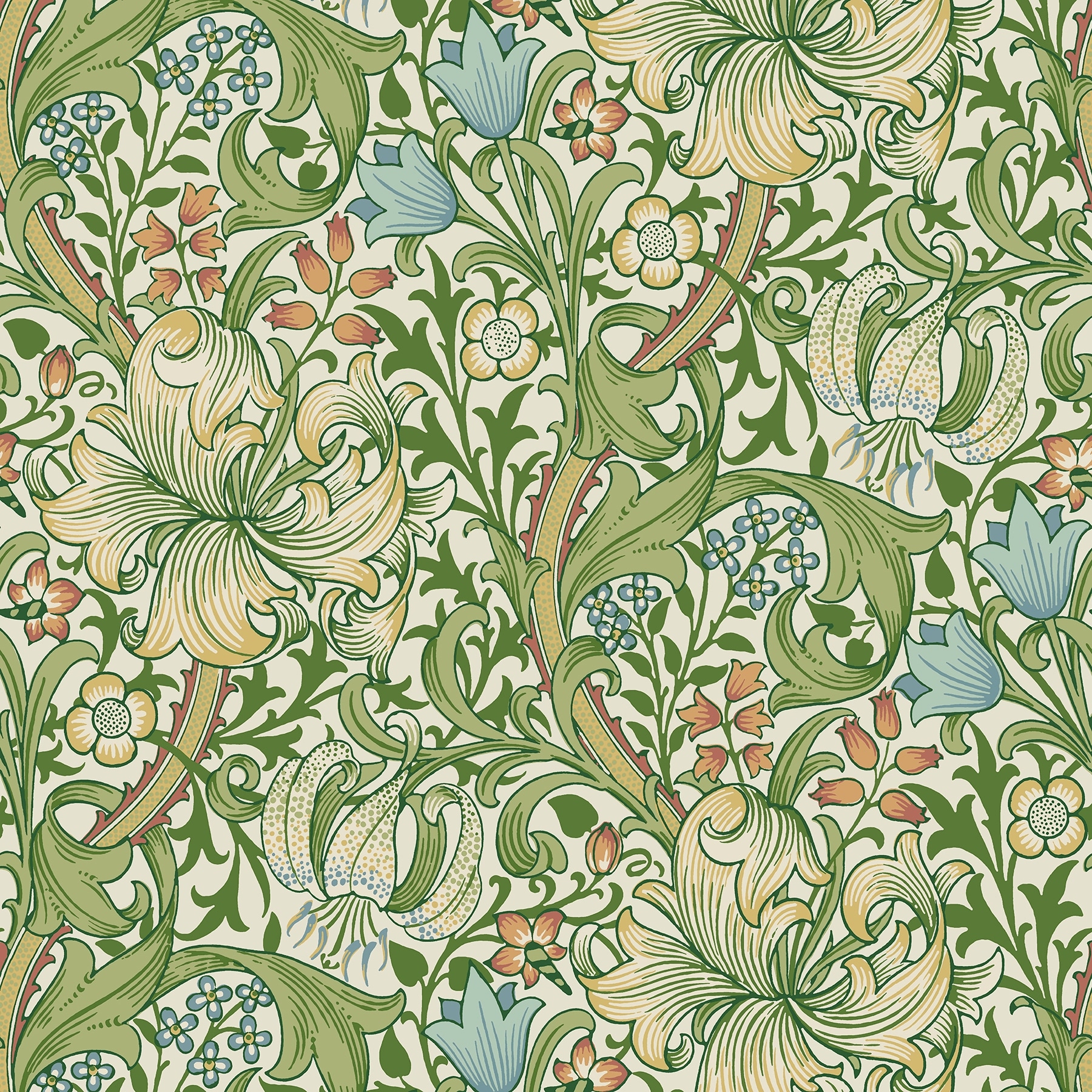 Golden lily Boughs Green Peel and Stick Wallpaper