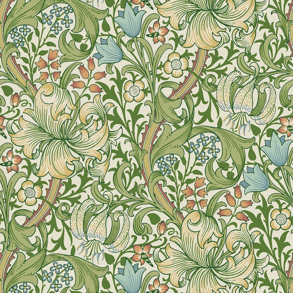 Golden lily Boughs Green Peel and Stick Wallpaper