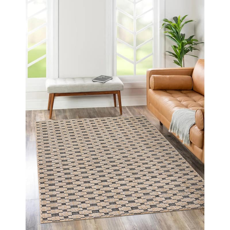 Bali Collection Links Cream and Black Indoor/Outdoor Area Rug