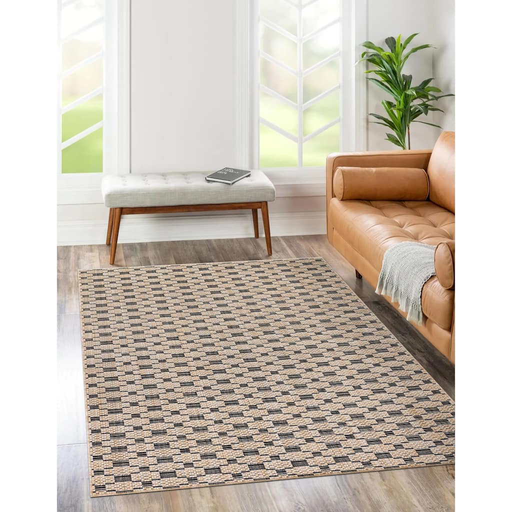 Bali Collection Links Cream and Black Indoor/Outdoor Area Rug