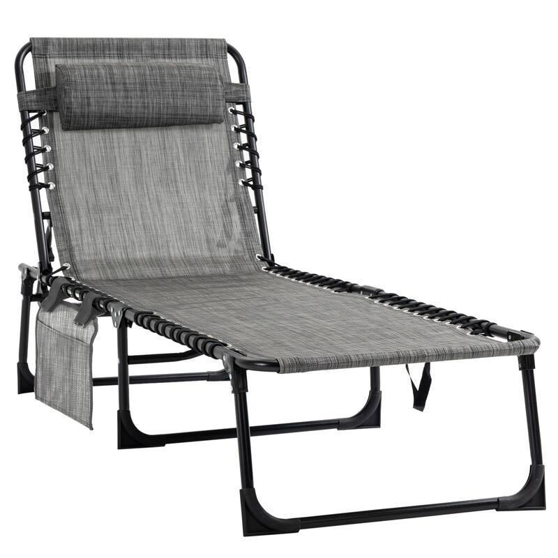 Foldable Outdoor Lounge Chair Portable Sun Lounger with 5-Position Recline and Removable Headrest for Patio Pool or Beach