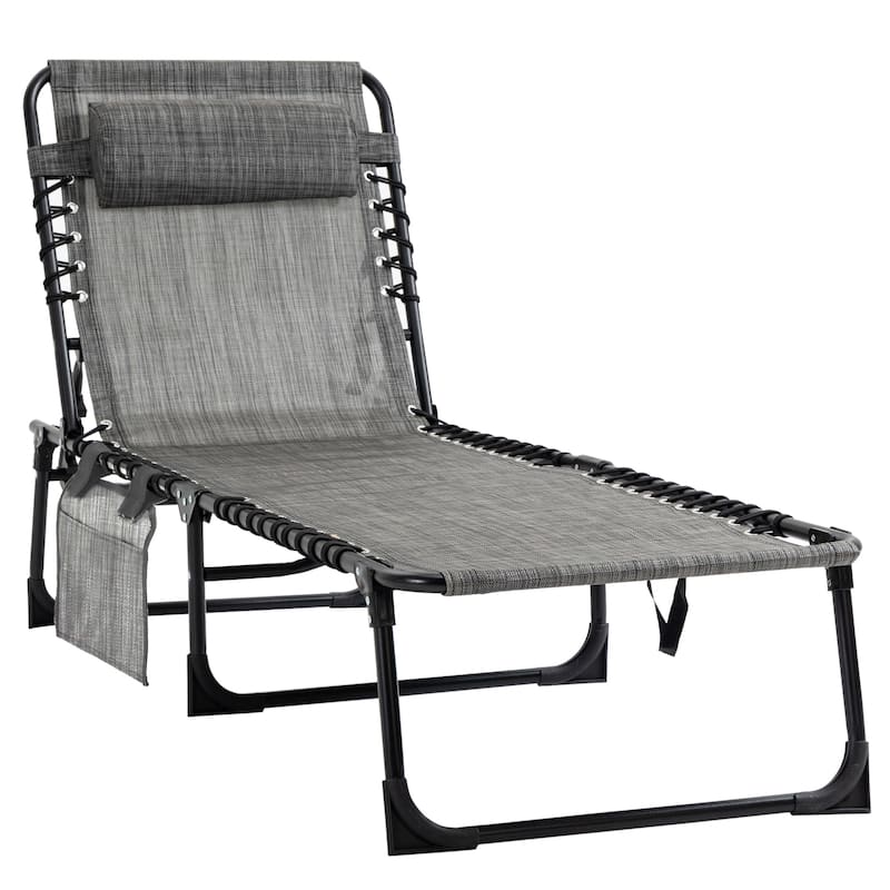 Outsunny Reclining Lounge Chair, Portable Sun Lounger, Folding Camping Cot, with Adjustable Backrest and Removable Pillow