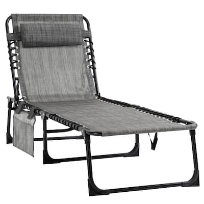 Reclining Chaise Lounge Chair, Portable Sun Lounger, Folding Camping Cot, With Adjustable Backrest And Removable Pillow