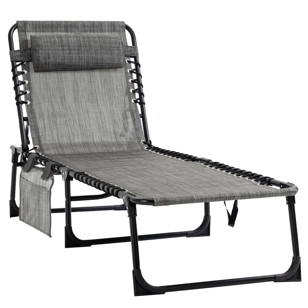 Reclining Chaise Lounge Chair, Portable Sun Lounger, Folding Camping Cot, With Adjustable Backrest And Removable Pillow