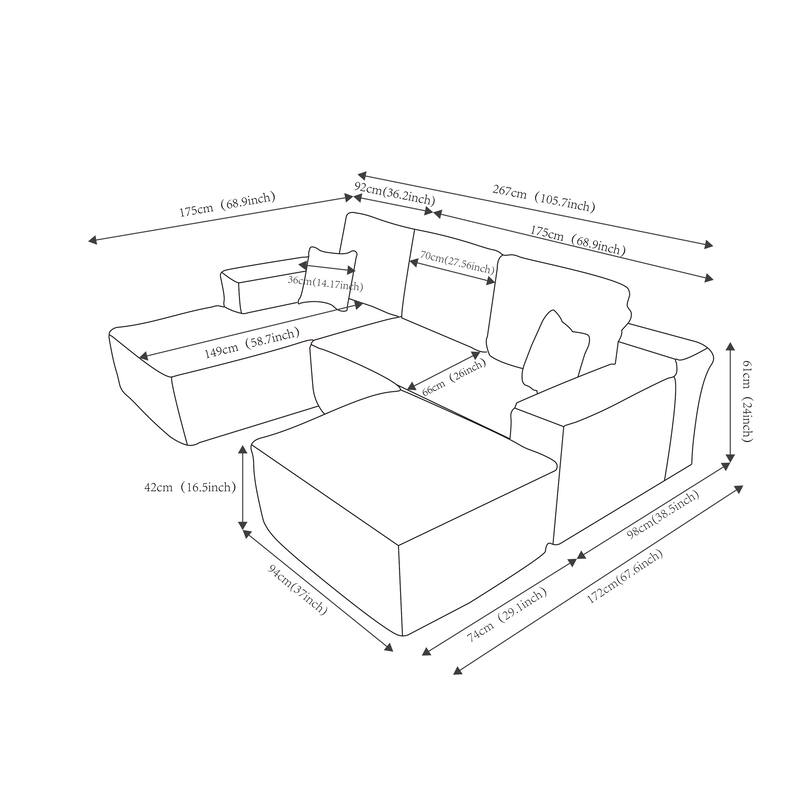 105.7"Cloud Sectional Couch with U-Shaped Chaise,Modern Modular Sofa with Deep Seat