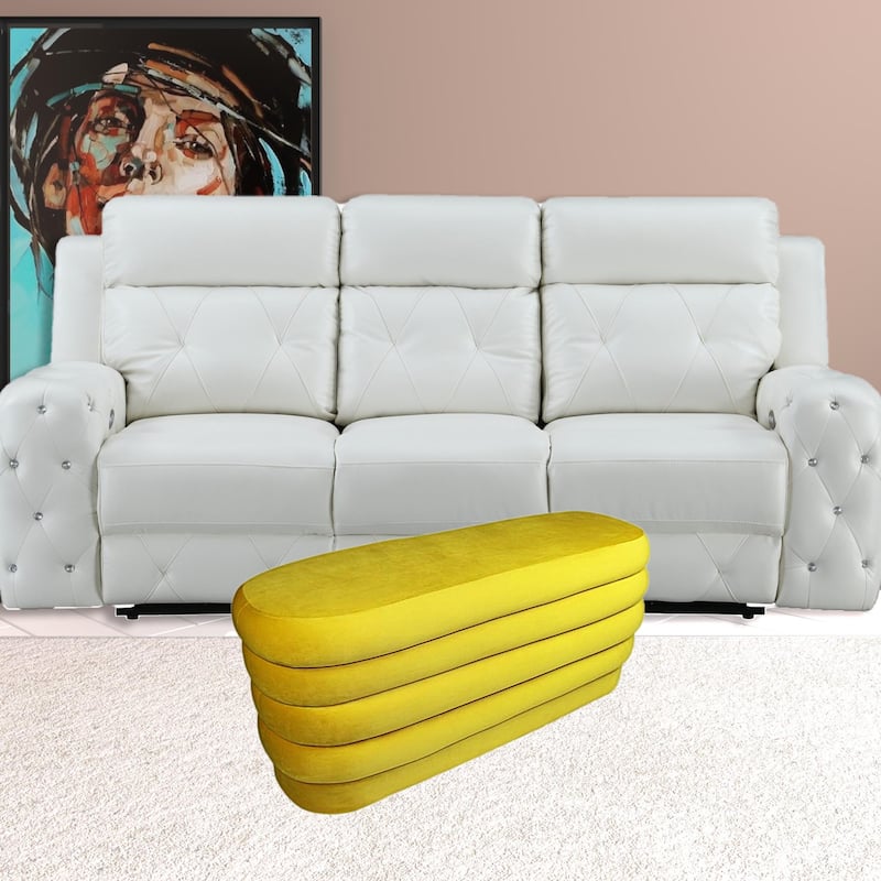 HomeRoots 44" Yellow Velvet Tufted Oval Ottoman