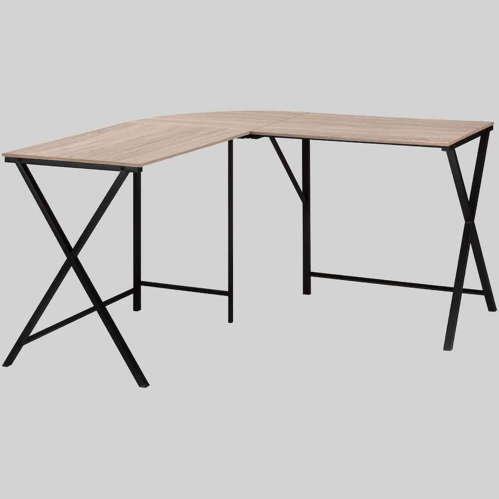 Contemporary 55" L-Shape Computer Desk, Two-Tone Wood Finish, Space-Saving Corner Workstation