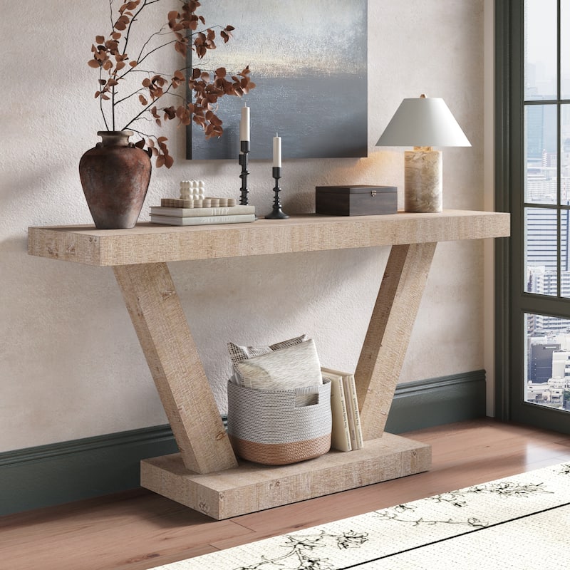 Wood Entryway Bench with 2-Tier Solid Wood Veneer Storage Cabinet, Rustic Wide Design for Hallway