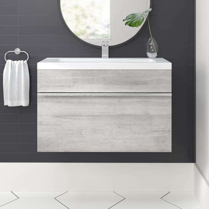 Trough Collection 24" Wall Mount Cultured Marble Bathroom Vanity with Sink and Drawer
