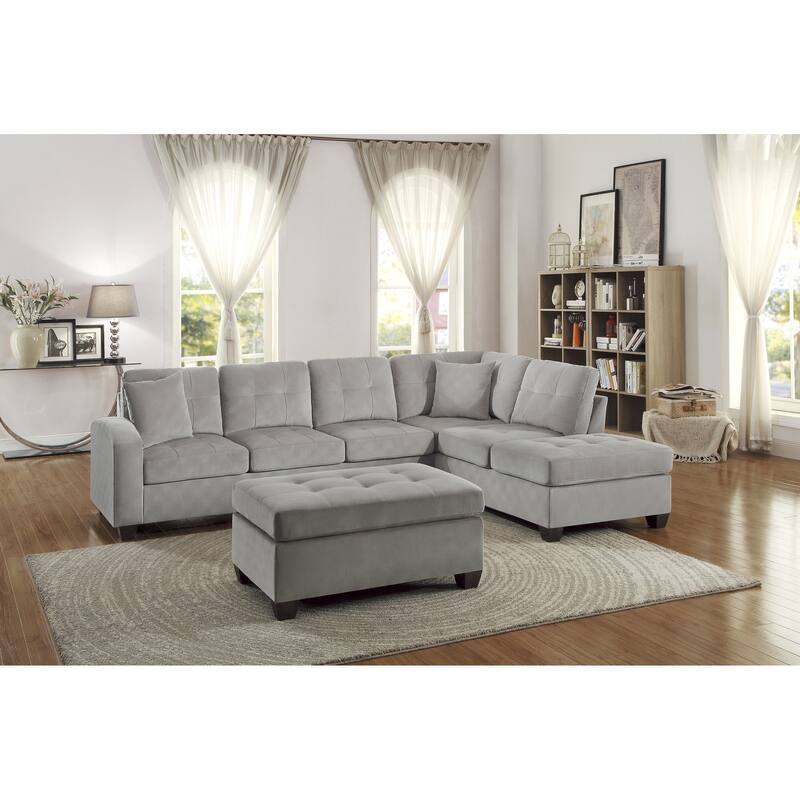 Ottoman Tufted Detail Microfiber Upholstered Modern Living Room Furniture - taupe