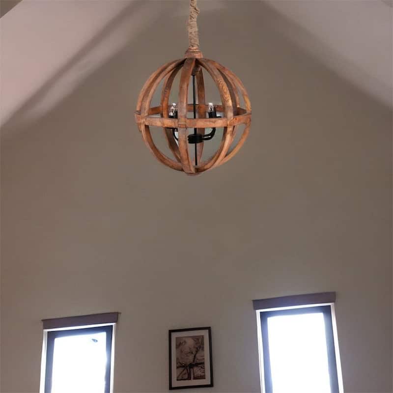 4 - Light Wood Chandelier with Adjustable Chain（No Bulb） - Brown