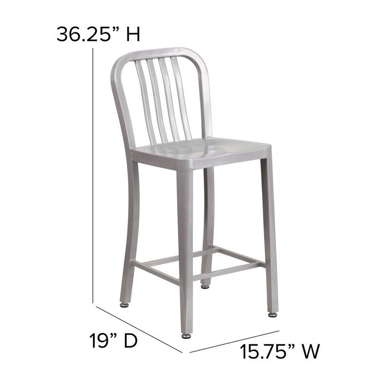 24'' High Metal Indoor-Outdoor Counter Height Stool with Vertical Slat Back