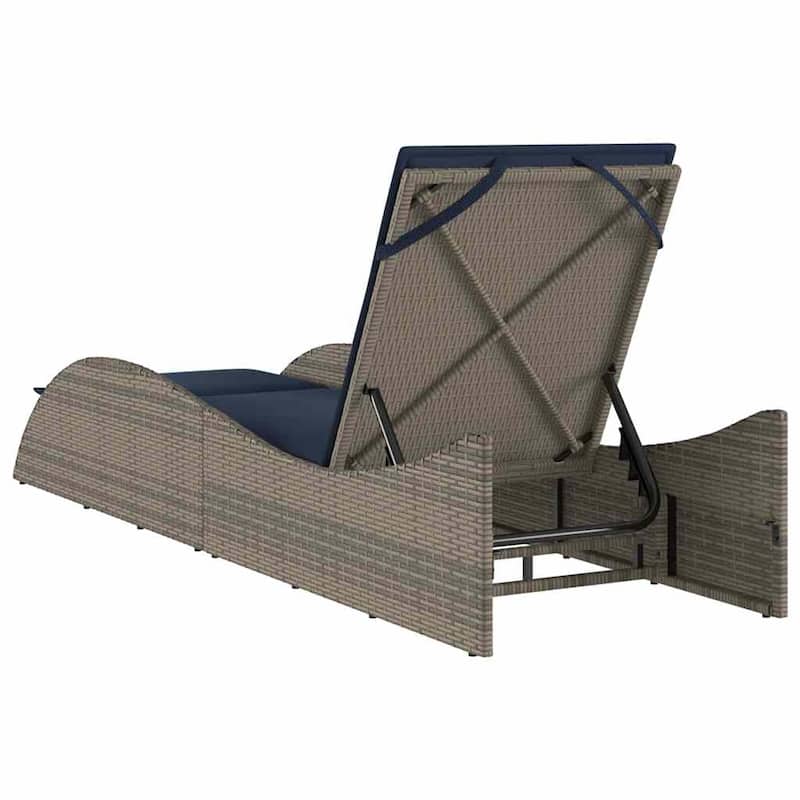vidaXL Sun Lounger with Cushion Chaise Lounge Poly Rattan Brown/Gray/Black - 60 x 205 x 54/63/28.7