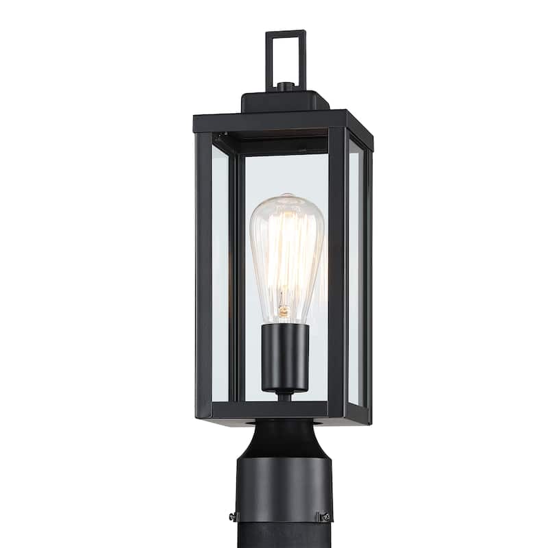 1-light Matte Black Outdoor Post Light Kits Head with Clear Glass Shade