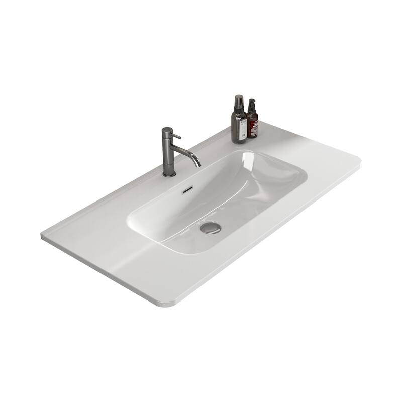 Integrated Glossy Ceramic Basin, Drain and Faucet NOT INCLUDED - 36" W