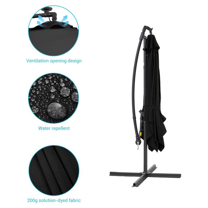 BONOSUKI Patio 8.2Ft LED Offset Umbrella,8 Steel Ribs w/Cross Base