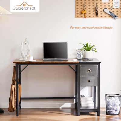 Executive Desk Office Desk with Waterproof Desktop & Removable Cloth Drawers, Computer Desk with Side Hook and a Shelf