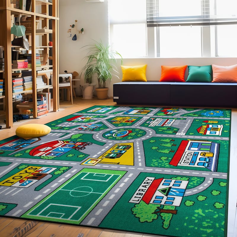 Kids Playmat Road Traffic Educational Non Slip Area Rug - 6'6" x 9'