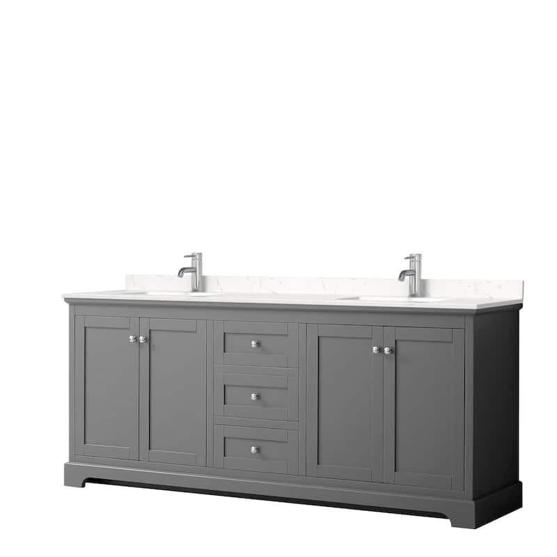 Avery 80 Inch Double Vanity, Cultured Marble Top - Dark Gray, Chrome Trim,Carrara Cultured Marble Top
