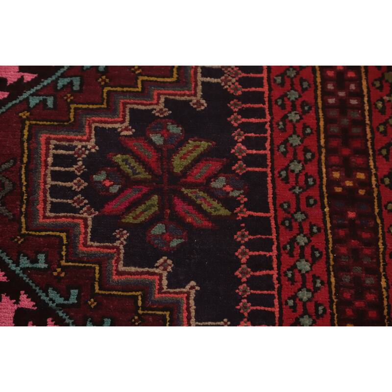 Hand Knotted Oriental 100% Wool Carpet Traditional Tribal Red Gharajeh Runner Rug - 10' 3'' X 3' 11''