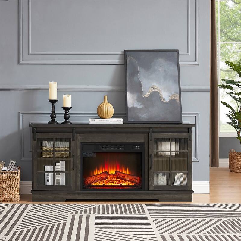 18/23 Inch Electric Fireplace Insert 3D Infrared Heater with Realistic Logs Flames Glass View IR Remote Control 1400W 120V,Black