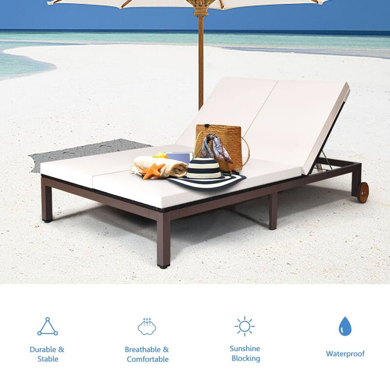 Gymax Adjustable Patio Rattan 2 Person Recliner Lounge Chair w/