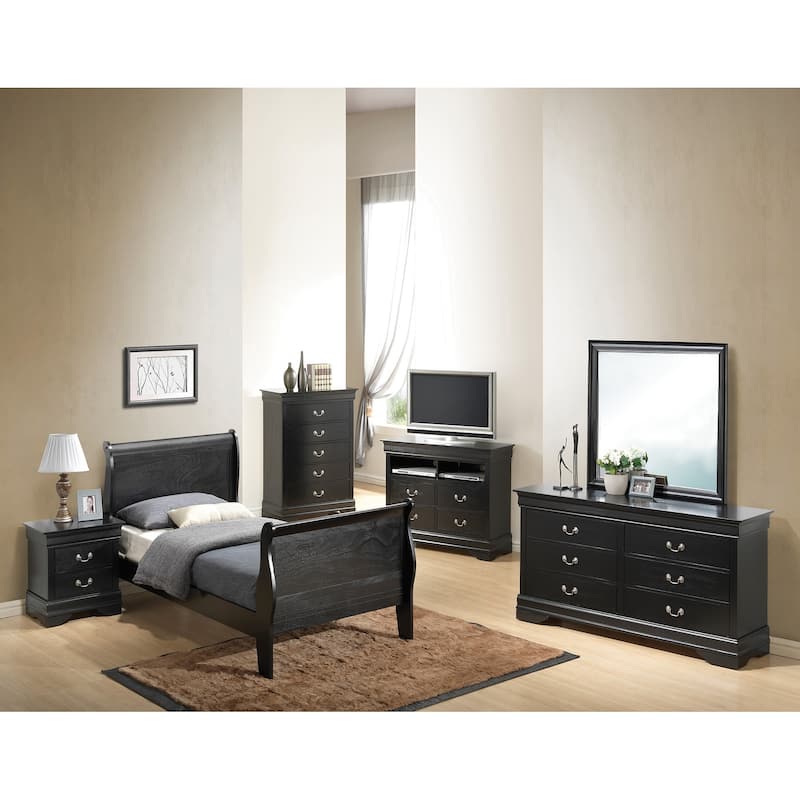 Wooden Sleigh Twin Platform Bed - 87" - Black