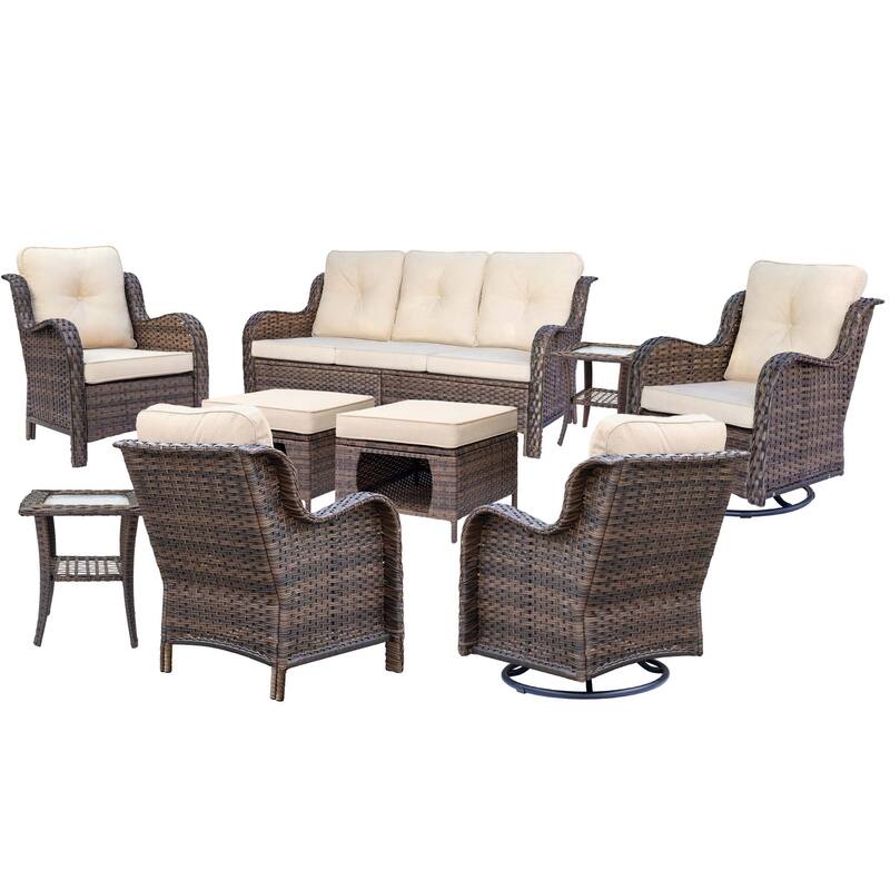 Outdoor Patio Furniture Set Brown Wicker Patio Conversation Seating Sets