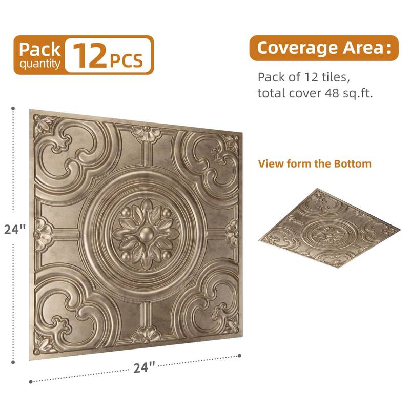Atr3d 12 Pack 24"x24" 3D Wall Panel Ceiling Tiles Cover 48 Sq.Ft. for Home Decor