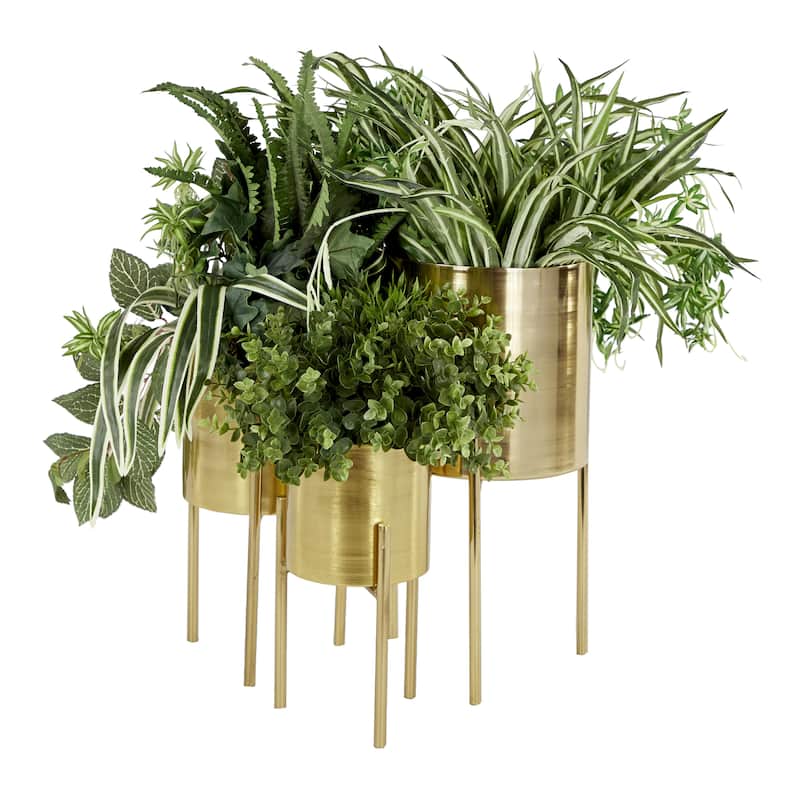 Metal Indoor Outdoor Planter with Removable Stand - Set of 3 Gold, Silver, Black, White, Teal, Yellow - Roche River Decor