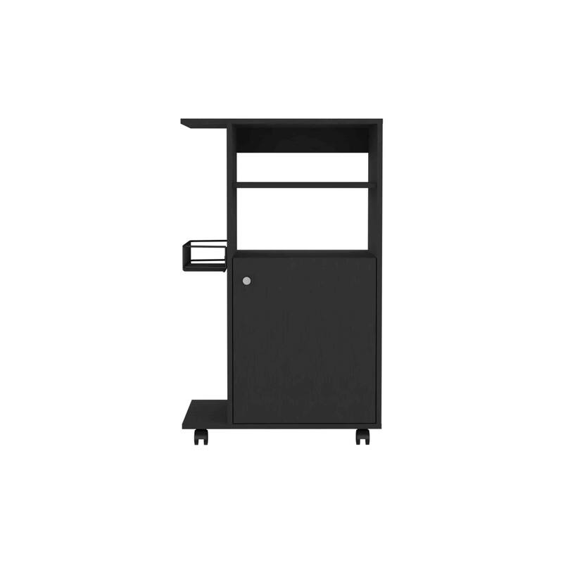 Clip Kitchen Cart, Single Door Cabinet, Four Casters -Black - Black