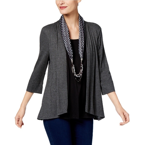 NY Collection Gray Women's Size Small S Embellished Scarf Knit Top