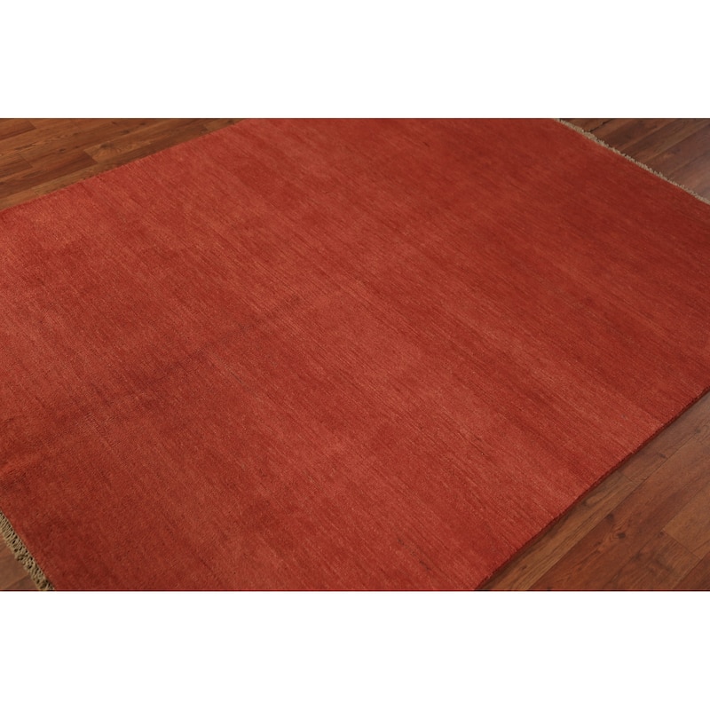 Modern Gabbeh Oriental Rug Hand-Knotted Wool Carpet - 5'0" x 6'6"