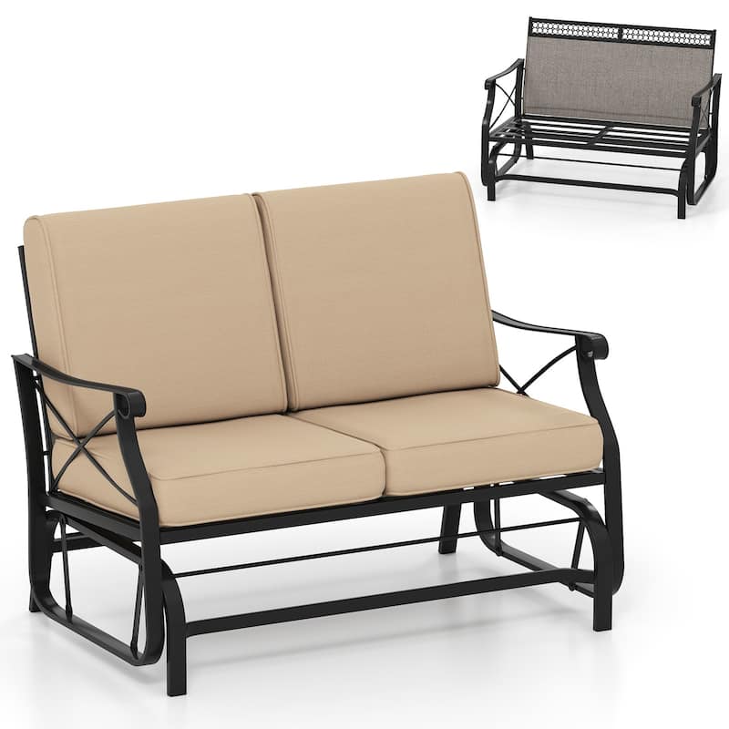Gymax Outdoor 2-Person Glider Rocking Chair Loveseat w/Thick Cushions