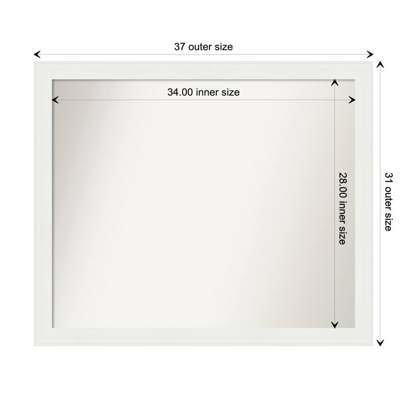 Vanity White Narrow Framed Non-Beveled Custom Wall Mirror, Bathroom Vanity Mirror - Outer Size: 37.5 x 31.5