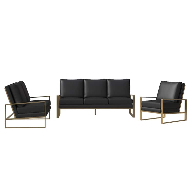 LeisureMod Modern 3-Piece Leather Sofa Set For 6 - Includes Sofa, Loveseat & Accent Chair for Home Office Living Room Bedroom