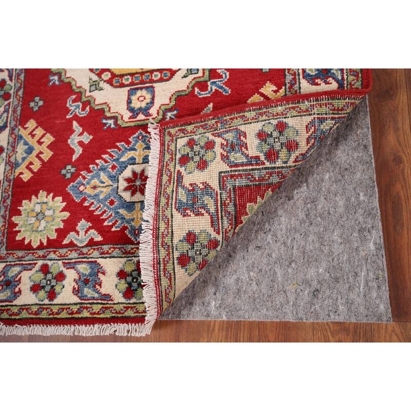 Red Geometric Kazak Pakistan Accent Rug Handmade Wool Carpet - 2'9" x 3'9"