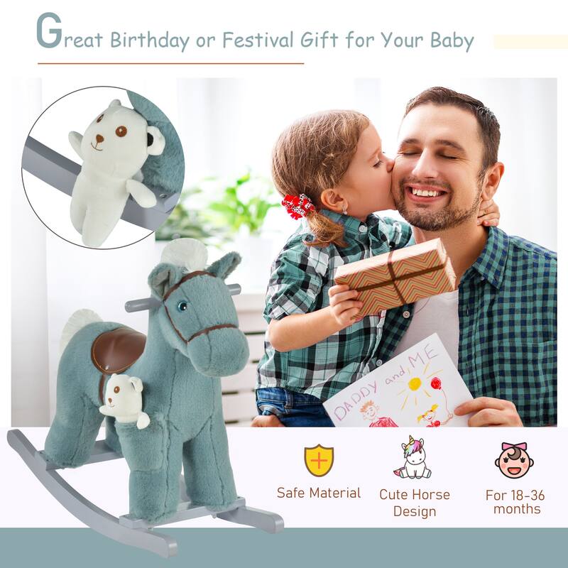 Kids Plush Rocking Horse with Authentic Neighing Sounds, Soft Body, and Developmental Benefits, for Toddlers 36 Months+