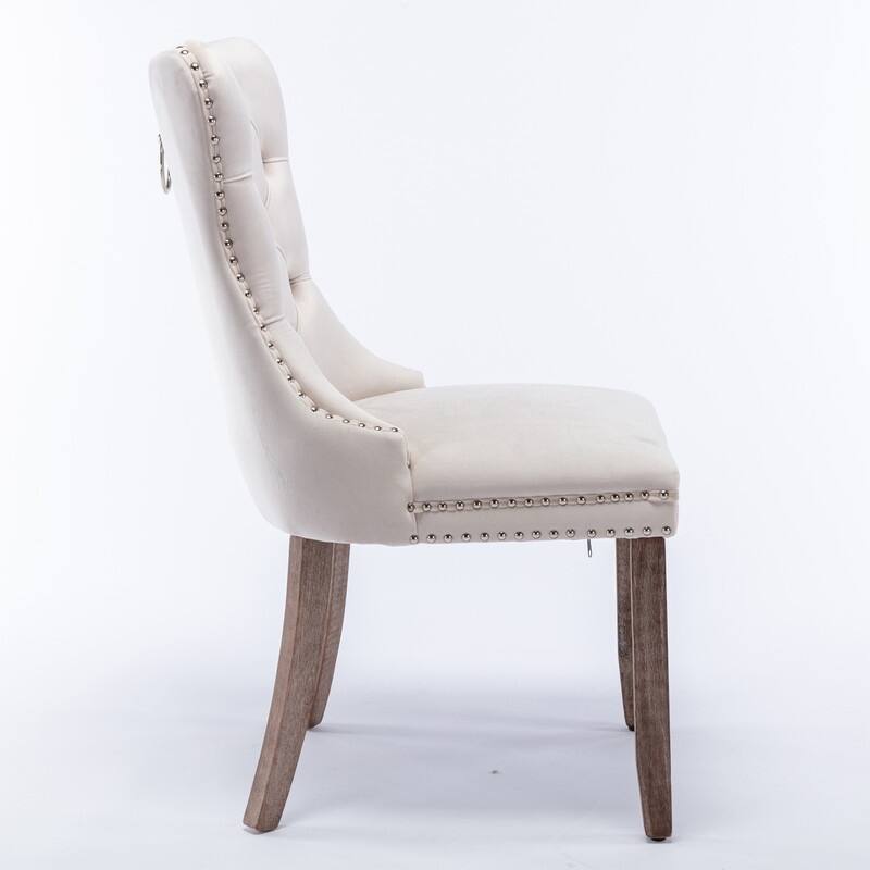 Modern, High-end Tufted Solid Wood Dining Chair with Wood Legs Nailhead Trim 2-Pcs Set