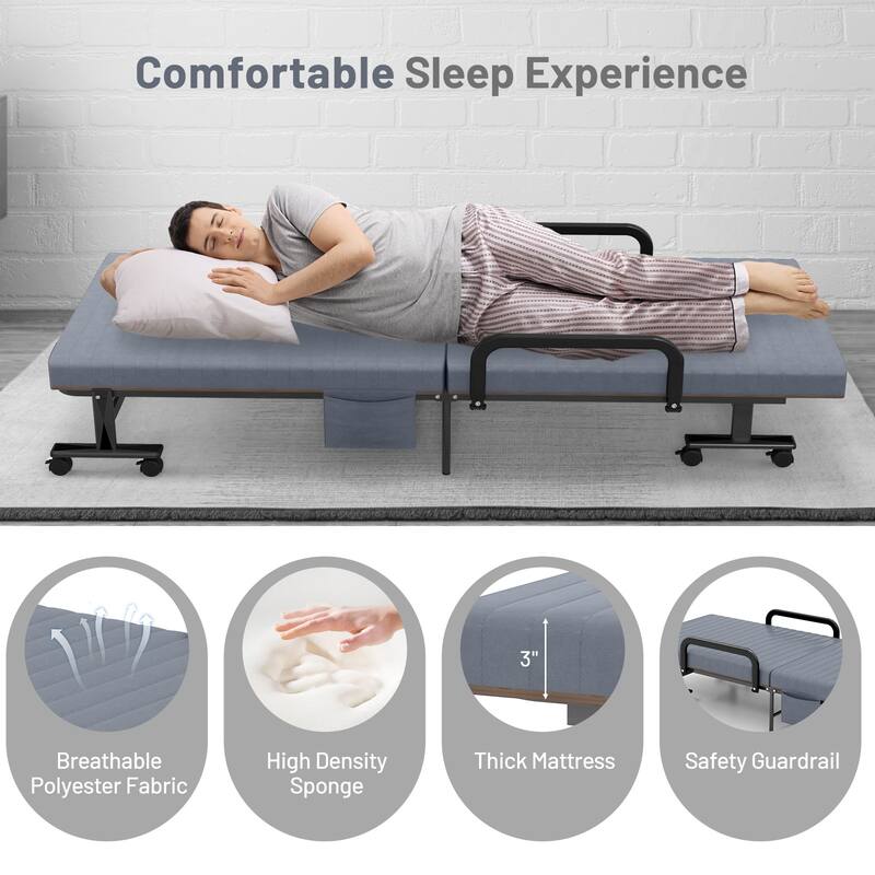 Adjustable Folding Guest Bed Frame with Mattress and Wheels