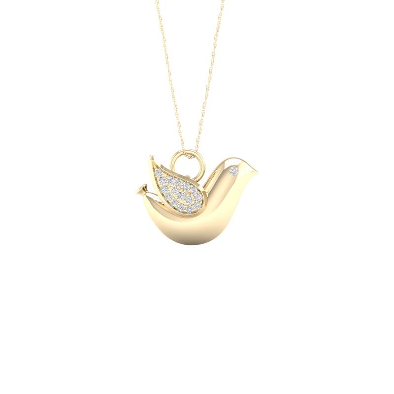 1/10ct TDW Diamond Dove Charm Pendant Necklace in Silver for Women - Yellow