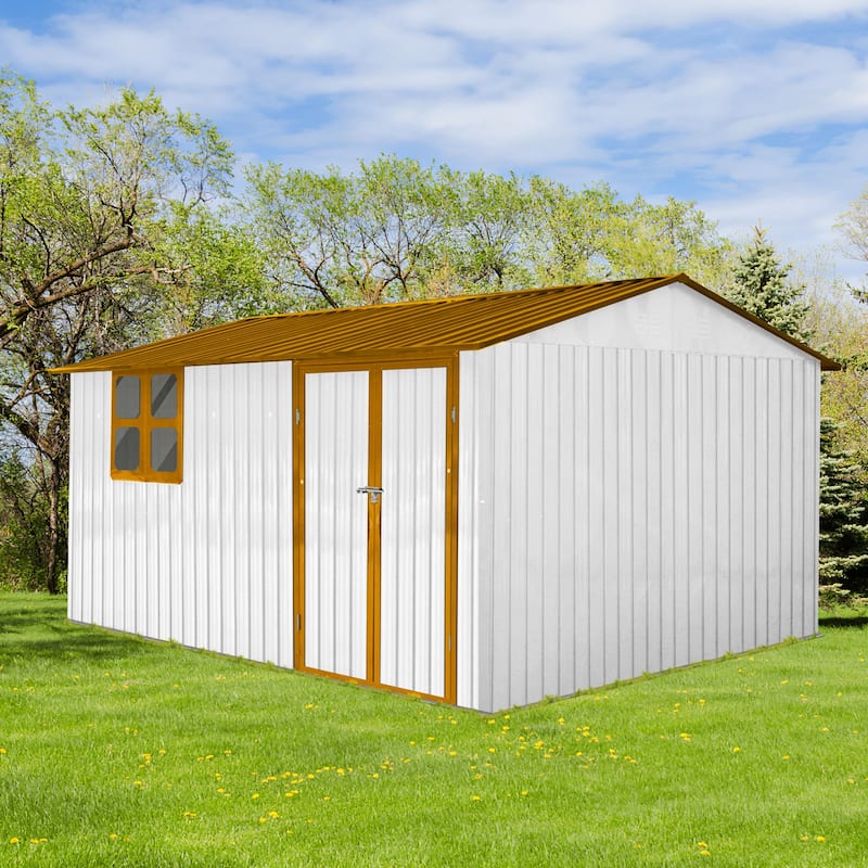 GDFStudio - Metal Garden Shed 12ft x 10ft Outdoor Storage Shed with Window