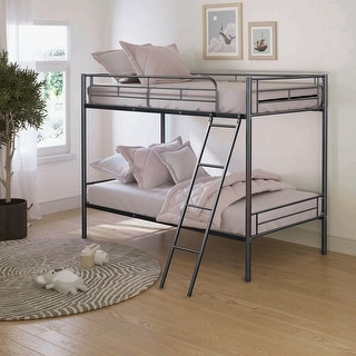 Furniture of America Landers Modern Twin over Twin Metal Bunk Bed with Attached Angled Ladder
