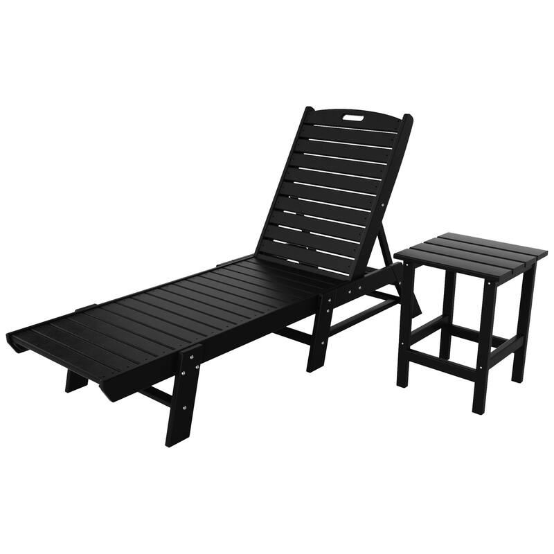 Laguna Hdpe All Weather Outdoor Patio Pool Reclining Armless Chaise Lounges With Side Table (2-Piece Set)