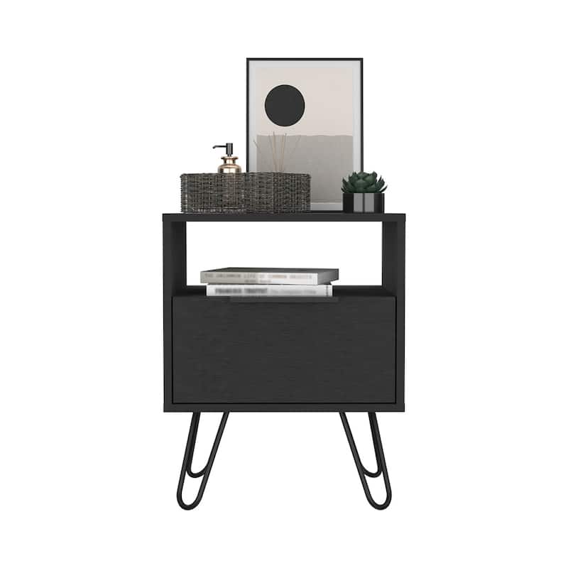 Nightstand Skyoner, Single Drawer, Hairpin Legs, White Finish