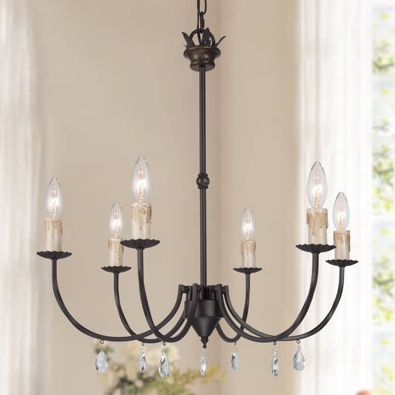 Farmhouse 6-Light Traditional Candle Chandelier for Dining Room - 22.5" D x 25" H