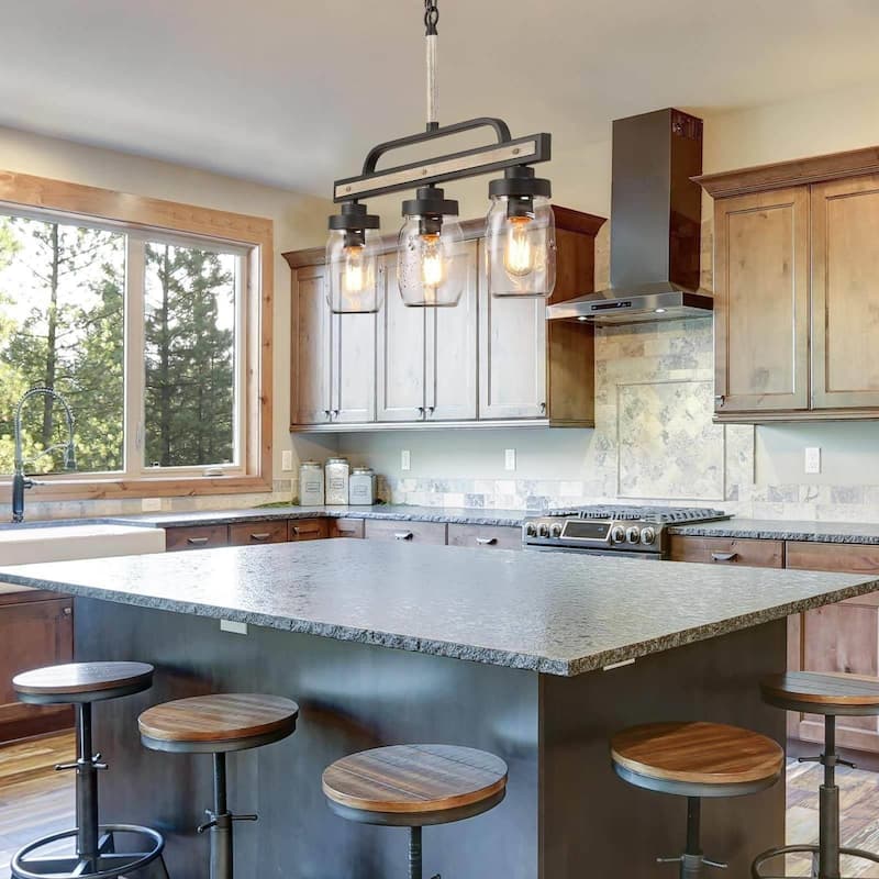 The Gray Barn Farmhouse Mason Jar Glass Linear Kitchen Island Chandelier - L22"x W4"x H19.5"