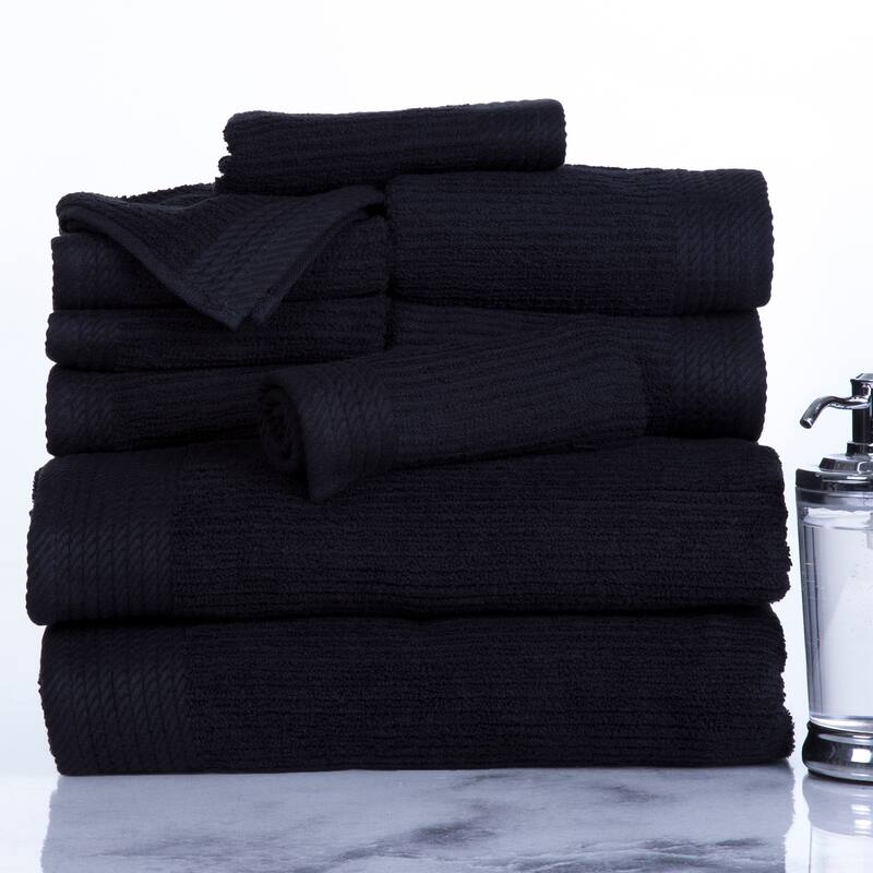 10-Piece Bath Towel Set - Luxurious 100% Cotton Ribbed Pile Absorbent Towels by Lavish Home (Black) - Black