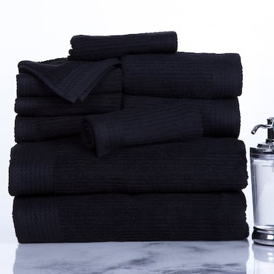 10-Piece Bath Towel Set - Luxurious 100% Cotton Ribbed Pile Absorbent Towels by Lavish Home (Black)